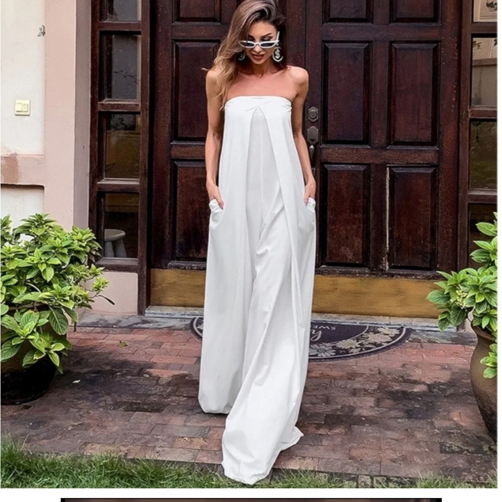 ZARA NWT STRAPLESS LINEN BLEND JUMPSUIT WHITE